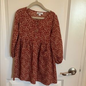 Charming Kids Floral Dress in Burnt Orange with Tan Flowers